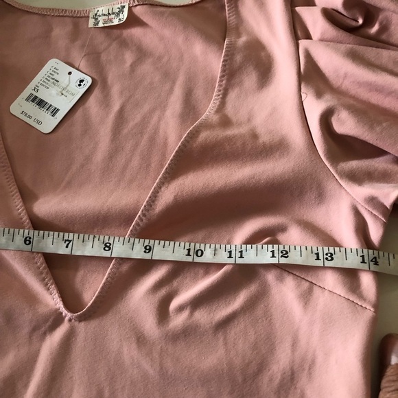 Free People Intimately Va Va Voop Deep V-Neck Puff Long Sleeves Bodysuit Sz XS - Picture 10 of 14